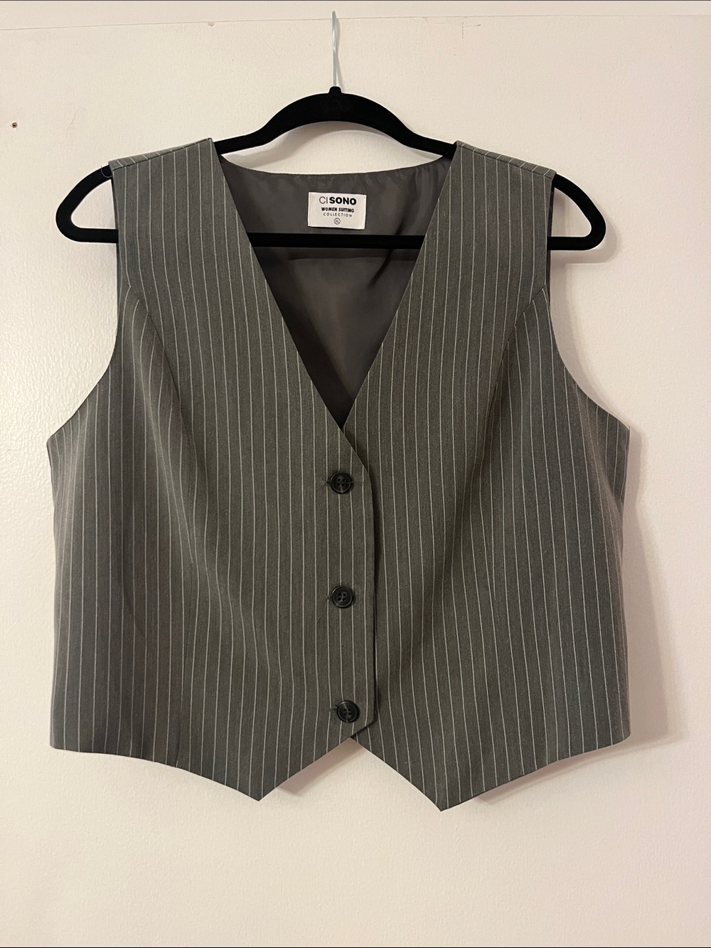 Ci Sono Gray Pinstripe Button-Front Vest